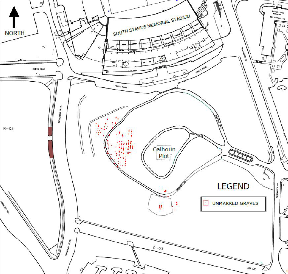 Clemson University Woodland Cemetery map September 2020